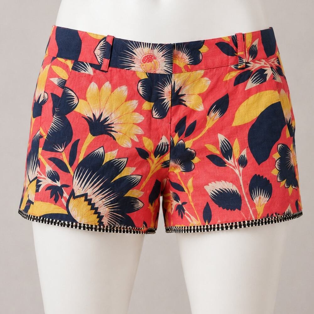 J.Crew Floral Chino Shorts Coral Pink Women’s Size 2 Cotton Stretch